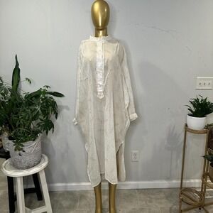 Vintage NATORI pastel rainbow kaftan lounge wear dress /  beach cotton LARGE